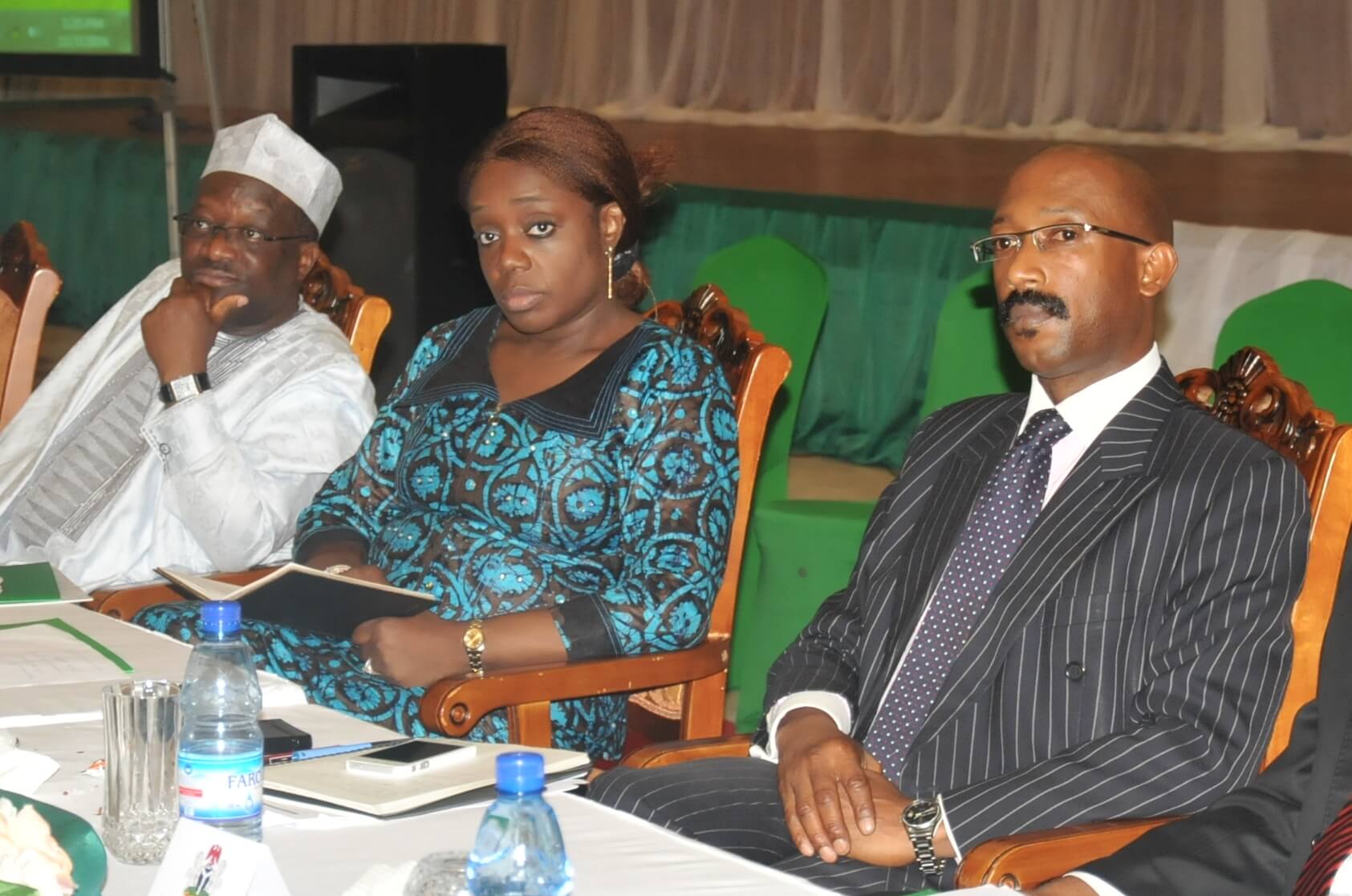 L-R: Permanent Secretary, Federal Ministry of Fance, Mrs. Kemi Adeosun and a representative of FBN Capital, Mr. Patrick Mgbenwelu, at the Knowledge Sharing Forum on PPPs as a Stable Financing Vehicle for Infrastructure in Nigeria..at the Presidential Villa, Abuja on Thursdayia..at the Presidential Villa, Abuja on Thursday