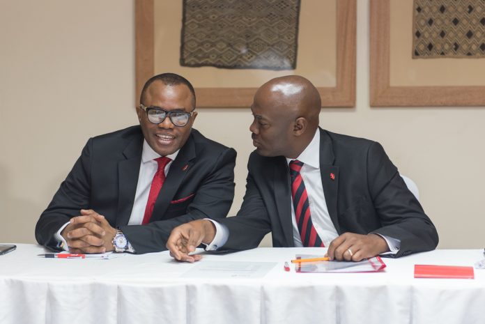 Emeke Iweriebor, Regional CEO, East and Southern Africa, UBA Plc and MD-CEO, UBA Kenya Limited, Isaac Mwige at the Press Conference organised by the Bank in Nairobi on Thursday 2 UBA