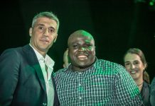 Argentine football legend, Hernan Crespo with Comedian, Gbenga Adeyinka