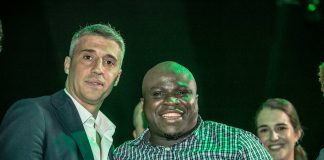 Argentine football legend, Hernan Crespo with Comedian, Gbenga Adeyinka