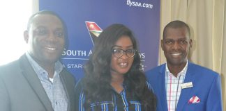 L:R Ohis Ehimiaghe, Regional Manager, North West & Central Africa; Kemi Leke-Bamtefa, National Sales Manager; both of South African Airways and Wellington Mpofu, RadissonBlu Anchorage Hotel Lagos Director of Sales during the partnership event between SAA and RadissonBlu in Lagos.