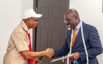 Vlisco, Obaseki heighten talks to locate factory in Benin Industrial Park Edo State Governor, Mr. Godwin Obaseki (right); and the State Chairman, National Union of Textile, Garment and Tailoring Workers of Nigeria, Comrade Isaiah Okungbowa, during the courtesy visit by the executive members of the Union to the governor, at Government House, Benin City.