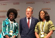 U.S. Advocates Greater Investment in Girl-Child Education, More Female Political Participation (L-R): Chairman, Board of Trustees, WIMBIZ, Ms. Funmi Roberts; United States Consul General F. John Bray; and Chairperson, Executive Council, WIMBIZ, Ms. Olubunmi Aboderin-Talabi; during the 17th Annual Conference of WIMBIZ, on Friday, November 2.