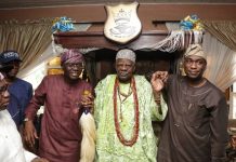 We’ll Revive Badagry’s Tourism, Says Sanwo-Olu L-R Mr. Babajide Sanwo-Olu, All Progressives Governorship candidate in Lagos State, Akran of Badagry, Aholu De Wheno Menu Toyi 1 and Dr. Obafemi Hamzat, deputy governorship candidate during a consultation visit to the monarch in his Palace