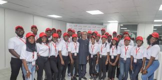 Group Executive, Digital and Consumer Banking, United Bank for Africa, Anant Rao (Middle), with the 2019 UBA Campus Ambassadors during their Unveiling at the UBA Group Head Office in Lagos at the Weekend