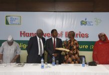 Children’s Literature Receives Boost In 2019 NLNG’s Literature Prize Professor Jerry Agada, Advisory Board member of NLNG-sponsored The Nigeria Prize for Literature; Professor Emeritus Ayo Banjo, Chair, Advisory Board; Andy Odeh, NLNG's Corporate Communication and Public Affairs Manager; Professor Obododinma Oha, Chair, Panel of Judges and Professor Asabe Usman Kabir , a judge, during the handover of 173 entries for 2019 prize cycle to the judges.