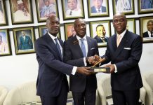 Access Bank Announces Dual Listing of N15 billion Corporate Green Bond L-R: Roosevelt Ogbonna, Deputy Group Managing Director, Access Bank Plc.; Oscar N. Onyema, Chief Executive Officer, Nigerian Stock Exchange (NSE); Herbert Wigwe, Group Managing Director, Access Bank Plc, at the NSE listing of Access Bank Plc. N15 billion Green Bond.