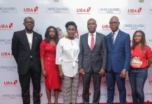 l-r: Head, Brand Management, United Bank for Africa (UBA) Plc. Lashe Osoba; Officer,, Lagos Lottery Board, Nike Oyebamiji; Head Lagos Office, Consumer Protection Council, (CPC) Susie Onwuka; Executive Director, UBA Plc, Liadi Ayoku; Head, FMCG, UBA Plc. Isiuwe Chike; and Mass Retail/Agent Banking Manager, UBA Plc, Bolajoko Agunlejika at the 2nd Quarterly Draw of UBA Wise Savers Promo where 20 Savings Account Holders won N1.5m each, in Lagos on Thursday