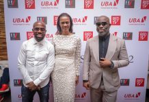 Co-owner Urban Vision Limited, Akins Akinkugbe; Group Head Corporate Communications/ Executive Producer, The Men’s Club, Bola Atta and Director The Men’s Club Tola Odunsi, during the Season 2 Premiere of the movie