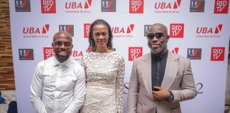 Co-owner Urban Vision Limited, Akins Akinkugbe; Group Head Corporate Communications/ Executive Producer, The Men’s Club, Bola Atta and Director The Men’s Club Tola Odunsi, during the Season 2 Premiere of the movie