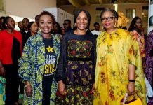 L – R: Mrs. Yewande Zaccheaus, Chief Executive Officer, Eventful Nigeria Limited and convener of the Fashion Souk; Her Excellency Mrs. Dolapo Osinbajo, Wife of the Vice President, Federal Republic of Nigeria and Mrs. Ibukun Awosika, Chairman, First Bank of Nigeria Limited at the Fashion Souk, recently held in Lagos.