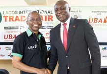 Trade Fair 1: Chairman, Trade Promotion Board and Vice-President, Lagos Chamber of Commerce and Industry(LCCI), Mr Gabriel Idahosa and Group Head, Consumer and Retail Banking, United Bank for Africa (UBA) Plc, Mr. Jude Anele, at the Press Conference organised by LCCI and the headline partner, UBA Plc, on the upcoming Lagos International Trade Fair 2019 in Lagos on Tuesday