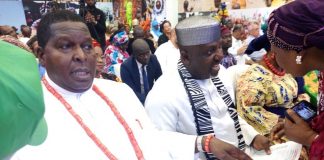 L-R: Director-General, National Council for Arts and Culture, Otunba Segun Runsewe with chairman of the occasion, Senator Rochas Okorocha, chairman Senate Committee on Arts, Culture and Tourism at INAC 2019 closing ceremony.