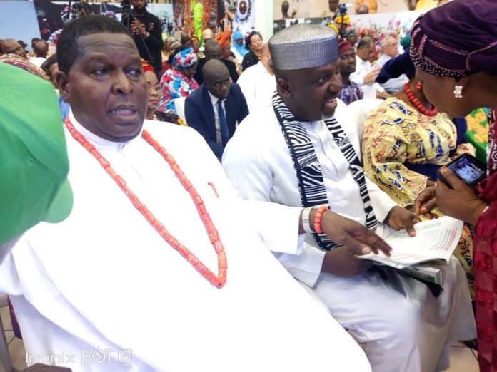 L-R: Director-General, National Council for Arts and Culture, Otunba Segun Runsewe with chairman of the occasion, Senator Rochas Okorocha, chairman Senate Committee on Arts, Culture and Tourism at INAC 2019 closing ceremony.