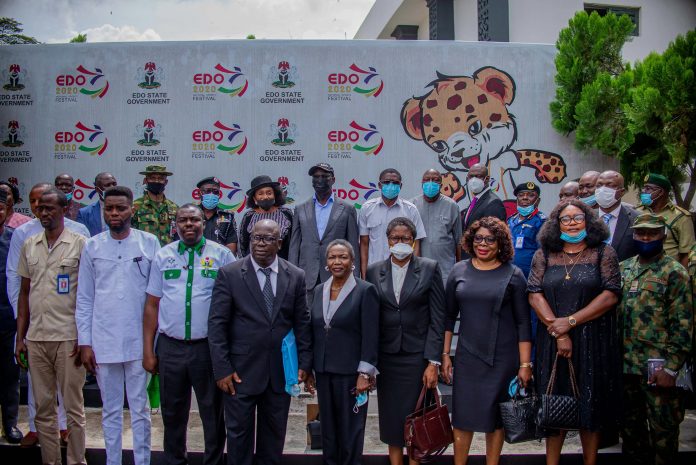 DDS_3247 Edo State Governor, Mr. Godwin Obaseki (right) and the Chairperson, Edo State Judicial Panel of Inquiry set up to look into circumstances surrounding #EndSARS protests, Hon Justice Ada Ehigiamusoe, at the inauguration of the Panel at Government House, in Benin City, on Monday,